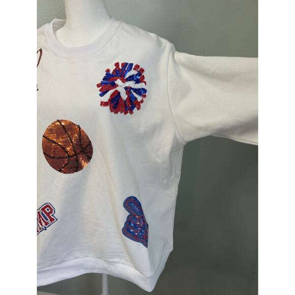 NWOT Queen Of Sparkle White Custom KU Jayhawks Icon Crewneck Sweatshirt size L - Picture 4 of 13